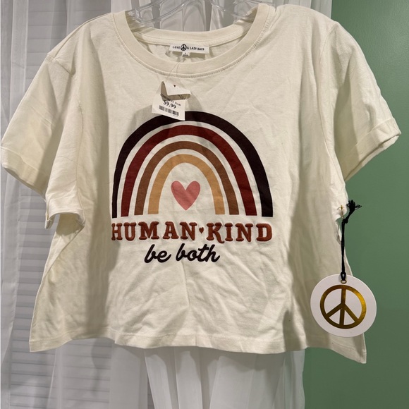 Tops - Woman’s Crop Cream Rainbow T-Shirt